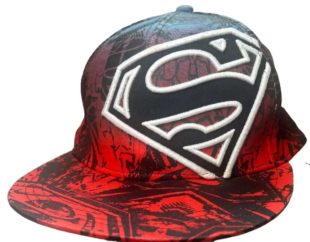 VTG Superman DC Comics Hat Ball Cap Adult Medium Flat Bill Red Blue Graphic RARE